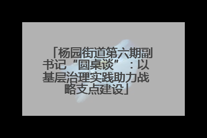 杨园街道第六期副书记“圆桌谈”：以基层治理实践助力战略支点建设
