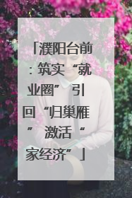 濮阳台前：筑实“就业圈” 引回“归巢雁” 激活“家经济”